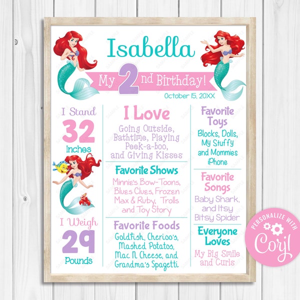 ANY AGE - Little Mermaid Chalkboard Poster Milestone Chart Printable 24x36 20x30 18x24 16x20 12x18 11x14 8x10 A1 - A5 Digital Download