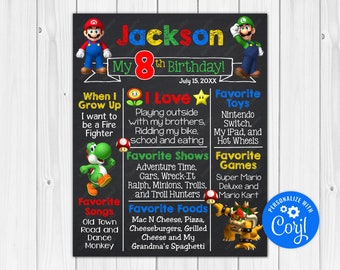 Editable Mario Brothers Chalkboard Poster Milestone Chart Printable 24x36 20x30 18x24 16x20 11x14 12x18 8x10 A1 A2 A3 A4 A5 Digital Download