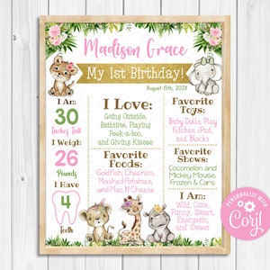 Editable Wild One Milestone Birthday Poster Safari Chalkboard Poster Milestone Printable 16x20, 11x14, 8x10 Digital Download