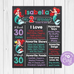 ANY AGE - Editable - Little Mermaid Chalkboard Poster Milestone Chart - Printable - 16x20 - 11x14 - 8x10 - Photography Prop Digital Download