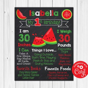 ANY AGE - Editable - Watermelon Chalkboard Poster Milestone Chart Printable - 16x20, 11x14 or 8x10 - Photography Prop Digital Download Edit