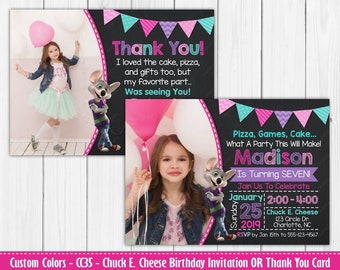 Any Age - Chuck E. Cheese - Custom Color - Birthday Invitation Or Thank Card - Invites - Digital Printable Text, Print or Post  -  File