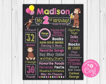 ANY AGE - Curious George Chalkboard Poster Milestone Chart - Printable 16x20 or 8x10 - Photography Prop - Digital Download Edit - Editable