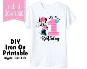 Instant Download -1st Birthday Mickey Mouse Iron On Transfer Shirt Printable  - Digital DIY File -  PDF
