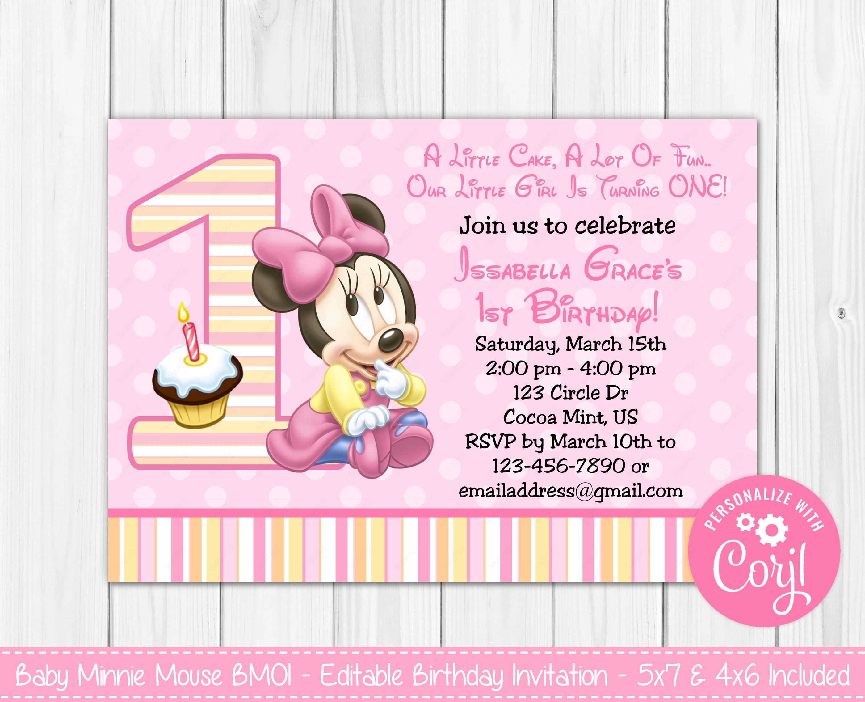 Blank Minnie Mouse 1st Birthday Invitations Blank Minnie Mouse 1st Birthday Invitations