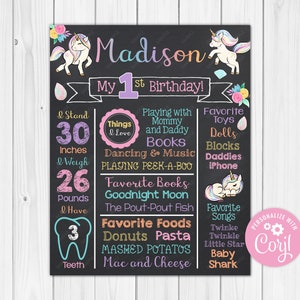ANY AGE - Editable - Unicorn Chalkboard Poster Milestone Chart - Printable 20x30 - 16x20 - 11x14 - 8x10 - Photography Prop Digital Download