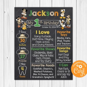 Editable - Mickey Mouse Safari 1st Birthday Chalkboard Poster Milestone Printable 20x30, 18x24, 16x20, 11x14, 8x10, A1 - A5 Digital Download