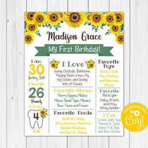 ANY AGE - Sunflower - Sun Flower Chalkboard Poster Milestone Chart Printable - 16x20 - 11x14 - 8x10 - Photography Prop - Digital Download
