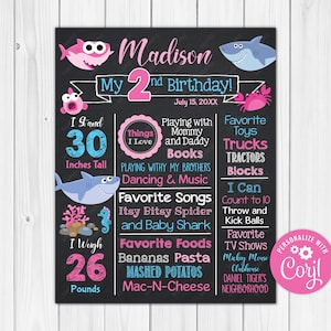 ANY AGE - Girl Baby Shark Chalkboard Poster Milestone Chart Printable 18x24 16x20 11x14 8x10 A1 A2 A3 A4 A5 Digital Download Edit - Editable