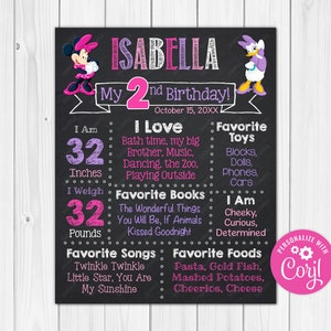 ANY AGE  Minnie and Daisy Chalkboard Poster Milestone Chart Printable 20x30, 18x24, 16x20, 11x14, 8x10, & A1 - A5 Digital Download Editable