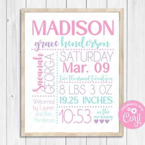 CUSTOM COLOR Welcome Baby Birth Stat Sign Chart - Printable 16x20 - 11x14 - 8x10 - Photography Prop - Digital Download Edit - Editable