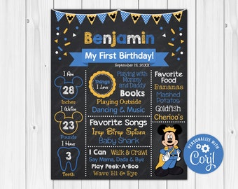Royal Mickey Mouse Birthday Chalkboard Poster Milestone 16x20, 11x14, 8x10, 24x36, 20x30, 12x18, and A1 - A5 Digital Download Edit Editable