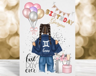 Gemini Birthday Card, Personalised Birthday Card, Zodiac Birthday Card, Astrology Birthday Card, May Birthday Card, June Birthday Card
