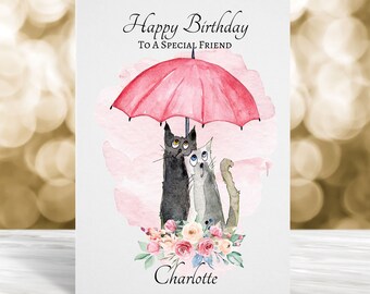 Personalised Friend Birthday Card, Friend Birthday Card, Daughter Birthday Card, Sister Birthday Card, Card For Her, Cat Card