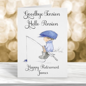 Tarjeta de jubilación personalizada, tarjeta de jubilación feliz, adiós tensión, hola pensión, tarjeta para aficionados a la pesca, entusiastas de la pesca