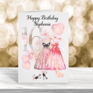 Carte personnalisée de 16e anniversaire, carte Sweet Sixteen, 18e anniversaire, 21e anniversaire, 30e anniversaire, carte de tout âge, robes vintage et coeurs