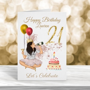 Aniversário de 21 anos personalizado, cartão de vigésimo primeiro aniversário, cartão de qualquer idade, menina, filha, neta, sobrinha, amiga