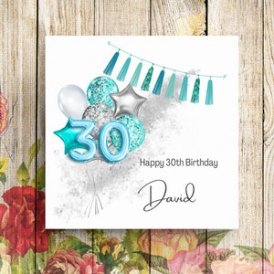 Cartão de aniversário personalizado de 30 anos, cartão de aniversário de 30 anos, cartão de aniversário de filho, cartão de aniversário de neto, cartão para ele, cartão de aniversário de balão