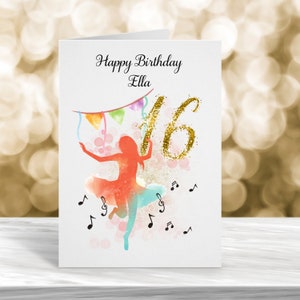 Cartão personalizado da idade da menina dançante, 16º aniversário, doce dezesseis cartão, 13º aniversário, 14º aniversário, dança como se ninguém estivesse assistindo