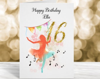 Personalised Dancing Girl Age Card, 16th Birthday, Sweet Sixteen Card, 13th Birthday, 14th Birthday, Dance Like No One Is Watching