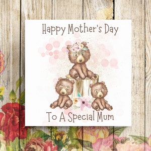 Carte de fête des mères, carte de fête des mères, carte de maman, carte de bonne fête des mères, à une maman spéciale, carte de maman ours, carte de maman ours
