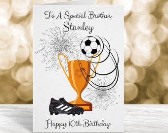 Personalised 10th Birthday, 11th, 12th, 13th Birthday Card, Football Birthday Card, Fabulous Son Card, Grandson, Nephew, Any Age Card