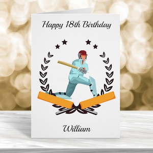 Carte d'anniversaire personnalisée pour 18 ans, carte d'anniversaire de cricket, carte d'anniversaire personnalisée, carte pour lui, carte d'anniversaire de fan de cricket,