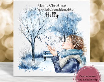 Personalised Christmas Card, Personalised Granddaughter Card, Festive Family Card, Personalised Christmas Card For Daughter