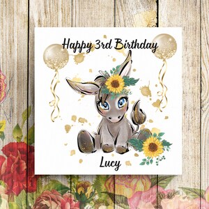 Cartão de aniversário personalizado, cartão de aniversário personalizado, cartão de aniversário de burro, cartão de aniversário fofo, cartão de aniversário infantil, cartão para ela
