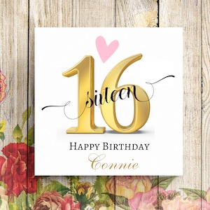 Carte personnalisée 16e anniversaire, carte 16e anniversaire, carte d'anniversaire fille, carte d'anniversaire amie, carte pour elle, carte d'anniversaire soeur