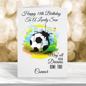 Cartão de aniversário personalizado do filho, cartão de aniversário de 18 anos, cartão de aniversário de 16 anos, cartão de aniversário de 15 anos, cartão de aniversário de 14 anos, cartão de aniversário de futebol