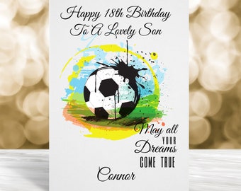 Personalisierte Sohn-Geburtstagskarte, 18. Geburtstagskarte, 16. Geburtstagskarte, 15. Geburtstagskarte, 14. Geburtstagskarte, Fußball-Geburtstagskarte