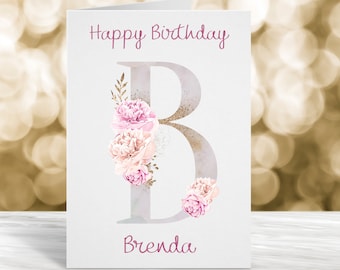 Personalised Initial Birthday Card, Floral Birthday Card, Card For Her, Cute Initial Card, Cute Floral Card, Alphabet Card