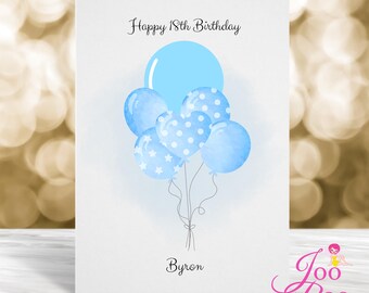 Personalised 16th Birthday Card, 18th Birthday Card, 21st Birthday Card, 30th Birthday Card, Birthday Card for Him or Her, Balloon Card