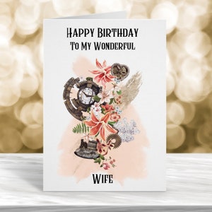 Tarjeta de cumpleaños Steampunk, tarjeta de cumpleaños de la esposa, tarjeta de cumpleaños vintage, tarjeta de cumpleaños victoriana