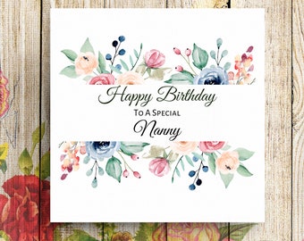 Nan Birthday Card, Mum Birthday Card, Nanny Birthday Card, Card for Her, Personalised Birthday Card, Floral Birthday Card
