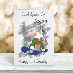 Personalisierte Karte zum 13. Geburtstag, Karte zum 13. Geburtstag, besondere Karte für Sohn, Enkel, Neffe, Karte für jedes Alter, Skateboard-Karte