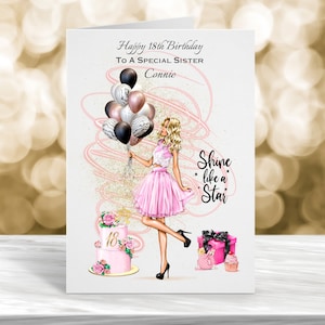 Carte personnalisée 18e anniversaire, carte d'anniversaire soeur personnalisée, carte 21e anniversaire, carte personnalisée pour elle, carte 30e anniversaire