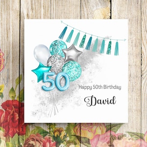 Cartão de aniversário personalizado de 50 anos, cartão de aniversário de 50 anos, cartão de aniversário de filho, cartão de aniversário de neto, cartão para ele, cartão de aniversário de balão