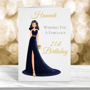 Carte personnalisée 21e anniversaire, carte 18e anniversaire, carte 30e anniversaire, 40e anniversaire, carte d'anniversaire glamour pour fille