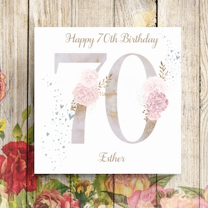 Cartão personalizado de 70º aniversário, cartão de 70º aniversário, cartão de aniversário para filha, cartão de aniversário para neta, cartão para ela, cartão de aniversário floral