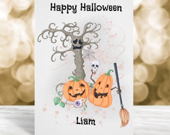 Carte d’Halloween heureuse, Carte d’Halloween, Carte d’Halloween mignonne, Carte de trick ou de traitement, Carte pour Halloween, Carte d’Halloween effrayante