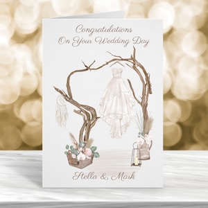 Personalisierte Hochzeitstagskarte, Glückwünsche zum Hochzeitstag, Boho-Hochzeitskarte, Glückwunsch an das glückliche Paar