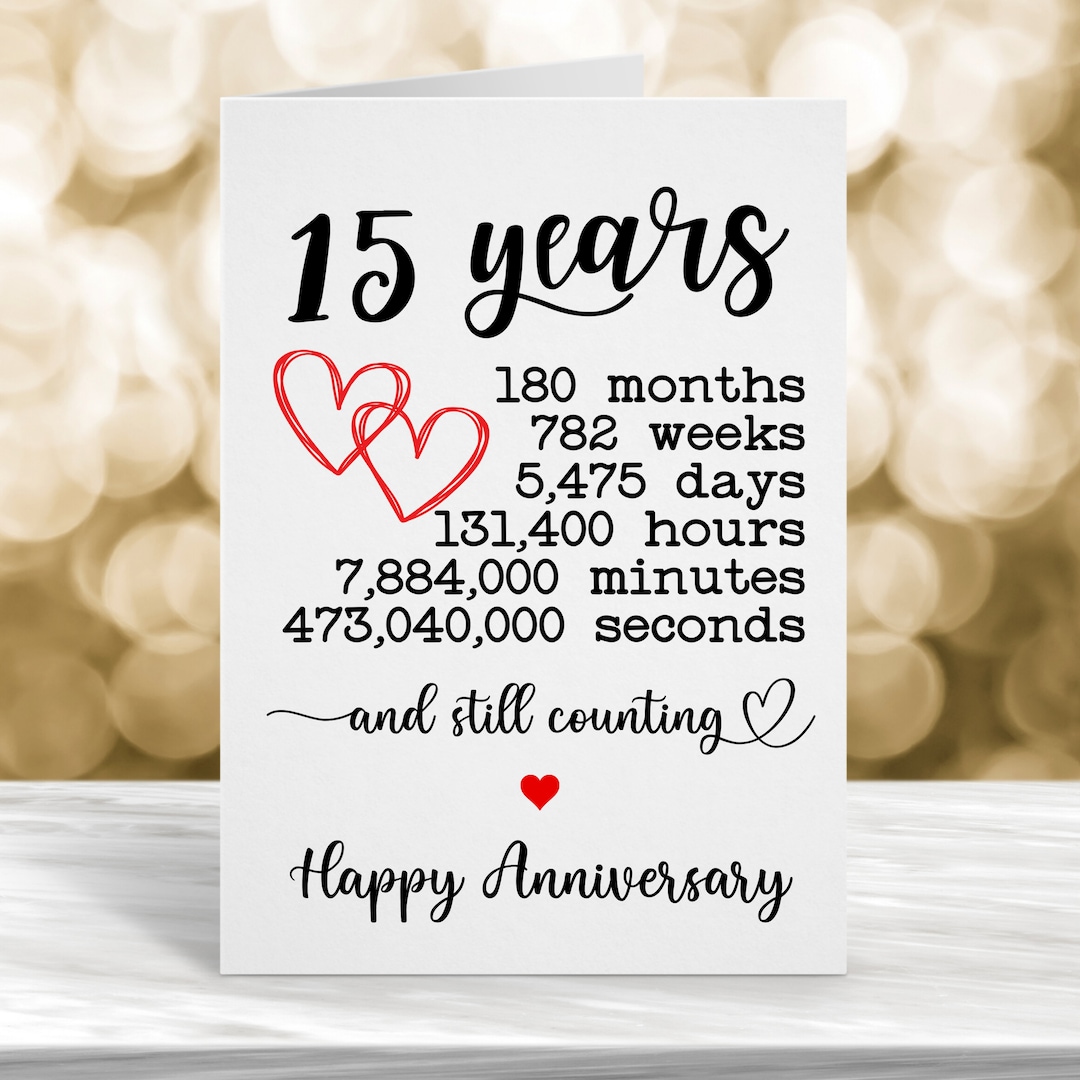 15th Wedding Anniversary Card, 15 Year Anniversary Card, 15th Year