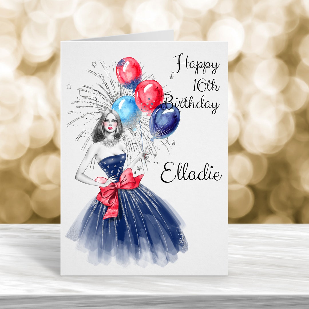 Personalised Sixteenth Birthday, Happy 16th Birthday Card, Any Age Girl ...