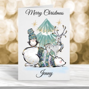 Cartão de Natal personalizado, Cartão de Natal, Cartão de animal fofo, Cartão de Natal para amigos, Cartão de amigos, Cartão de Natal personalizado