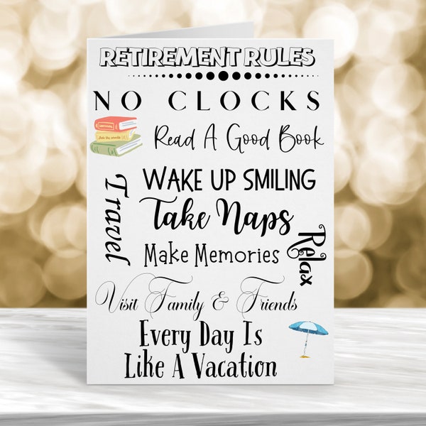 Retirement Card, Happy Retirement Card, Funny Retirement Card, Retirement Rules Card, Card For Him, Card For Her