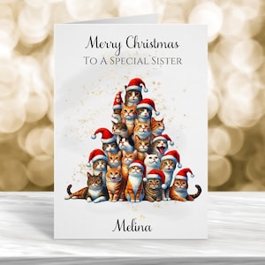 Carte de Noël personnalisée, carte de Noël spéciale pour un ami, carte de Noël pour amoureux des chats, carte de Noël chat, carte de Noël pour ami,