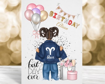 Aries Birthday Card, Personalised Birthday Card, Zodiac Birthday Card, Astrology Birthday Card,  March Birthday Card, April Birthday Card