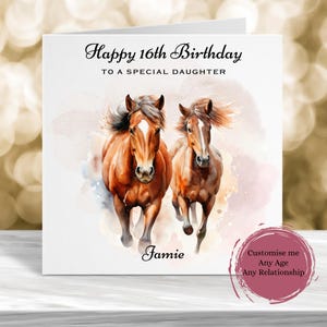 Carte d'anniversaire personnalisée 16e anniversaire, carte d'anniversaire personnalisée, carte d'anniversaire cheval, carte d'anniversaire poney, 15e anniversaire, 14e anniversaire